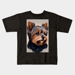 Super Cute Yorkshire Terrier Puppy Portrait Kids T-Shirt